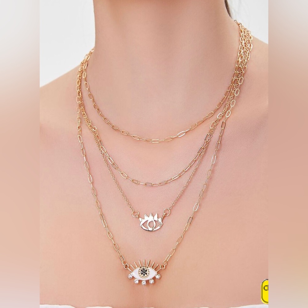 NWT Forever 21 Evil Eye Charm Layered Necklace